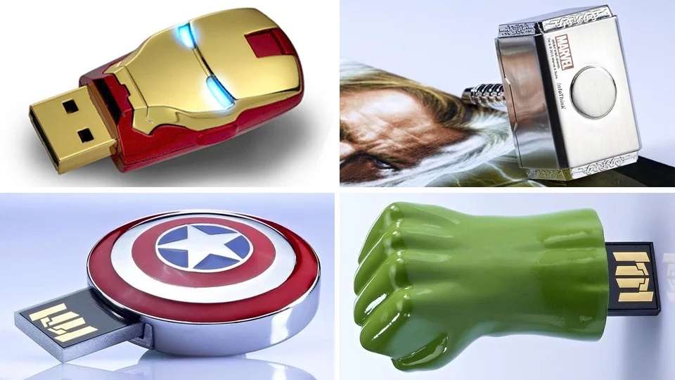 Flashdrive'y wystylizowane na atrybuty bohaterów "Avengers" - to tylko jeden z bardzo, bardzo wielu gadżetów związanych z filmem.