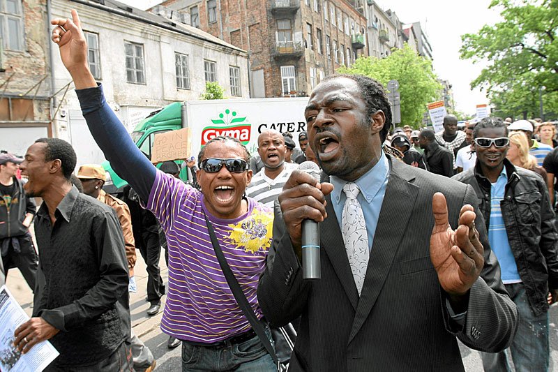 Protest afrykańskich imigrantów w Warszawie.