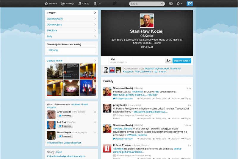 Generał Stanisław Koziej jest niezwykle aktywny na Twitterze.