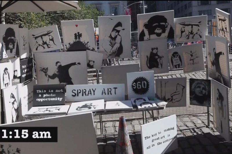Banksy zorganizował stoisko ze swoimi pracami. 60$ każda