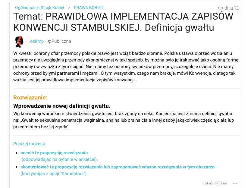 Propozycja opublikowana przez OSK na platformie Loomio