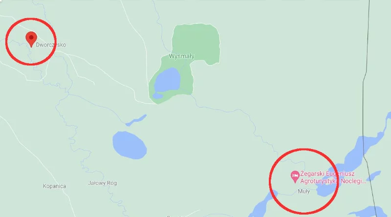 Na mapie widać obie miejscowości. Tej bliżej granicy nie ma w rozporządzeniu.