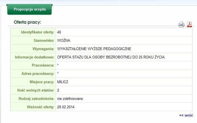 Żeby dostać się na staż jako woźna, musisz mieć wyższe wykształcenie.