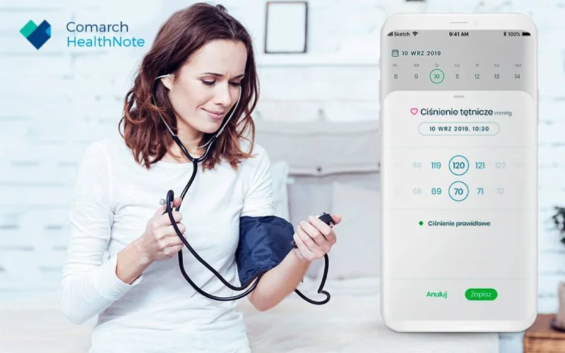 Pacjentom aplikacja Comarch HealthNote umożliwia m.in. wprowadzanie pomiarów parametrów życiowych i wyników badań