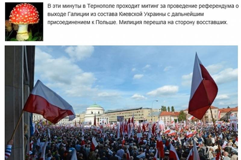 Marsz Prawa i Sprawiedliwości został przedstawiony jako demonstracja mieszkańców Tarnopolu na Ukrainie domagających się przyłączenia do Polski