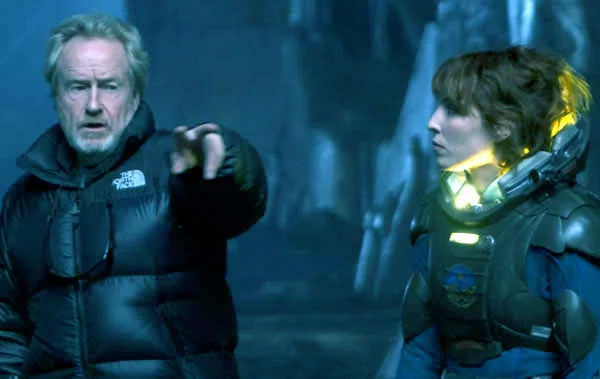 Ridley Scott i Noomi Rapace na planie "Prometeusza"