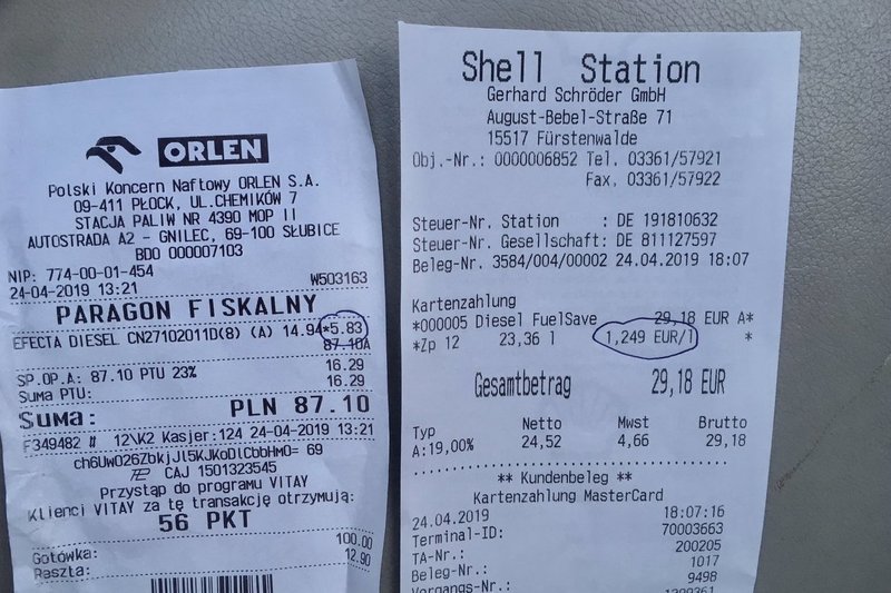 Paragony wydano na stacjach w Polsce i w Niemczech.