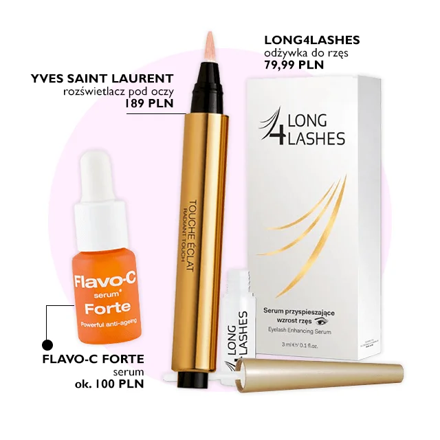 Flavo C Forte, odżywka do rzęs Long4Lashes i rozświetlacz YSL