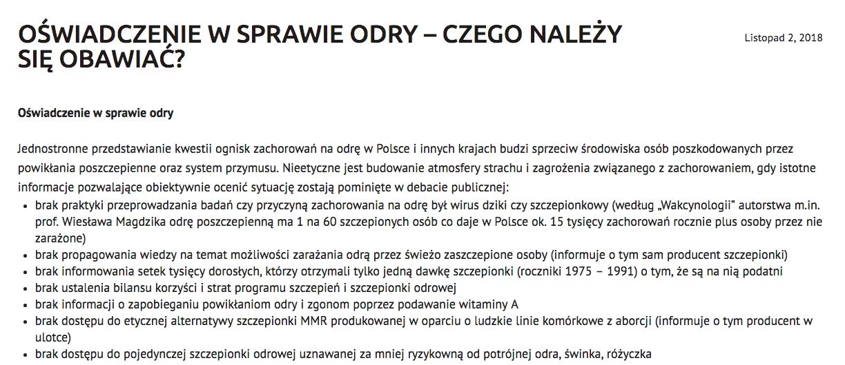 Fragment oświadczenia organizacji "Stop nop".