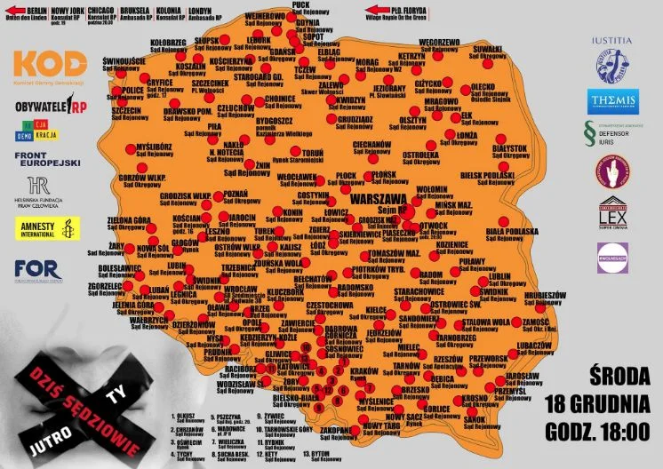 "Dziś sędziowie – jutro Ty" – pod takim hasłem w środę o 18:00 w wielu miastach Polski rozpoczną się demonstracje w obronie sądów.