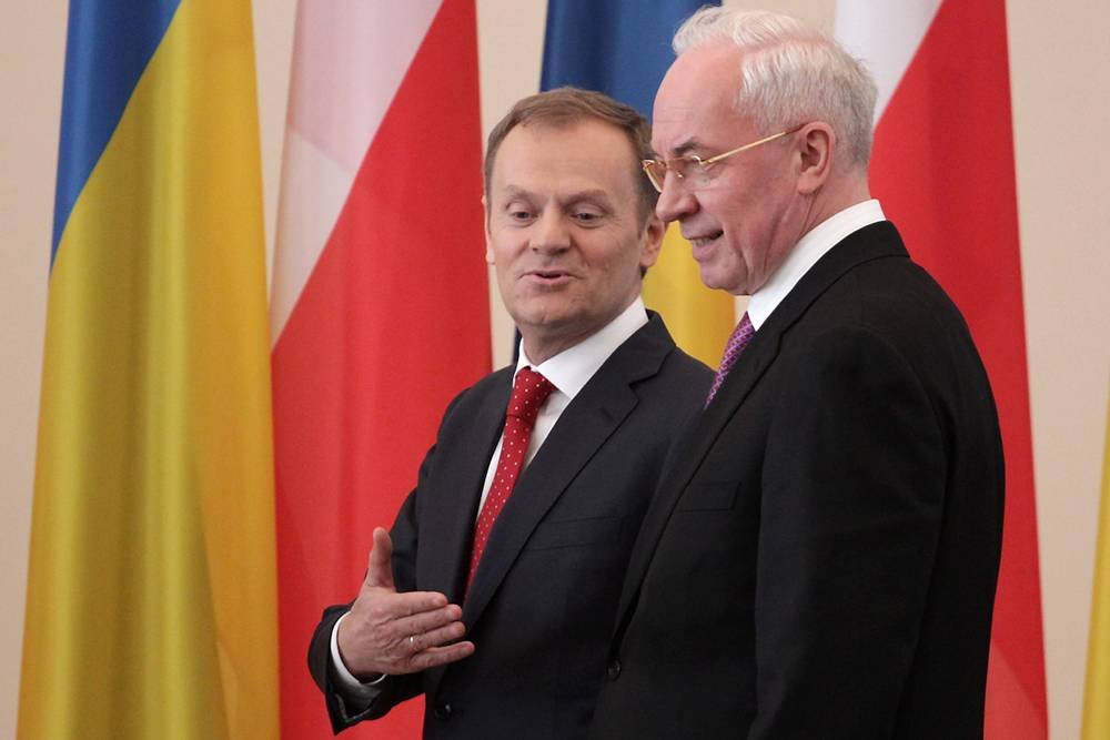 Premier Polski Donald Tusk i premier Ukrainy Mykoła Azarow.