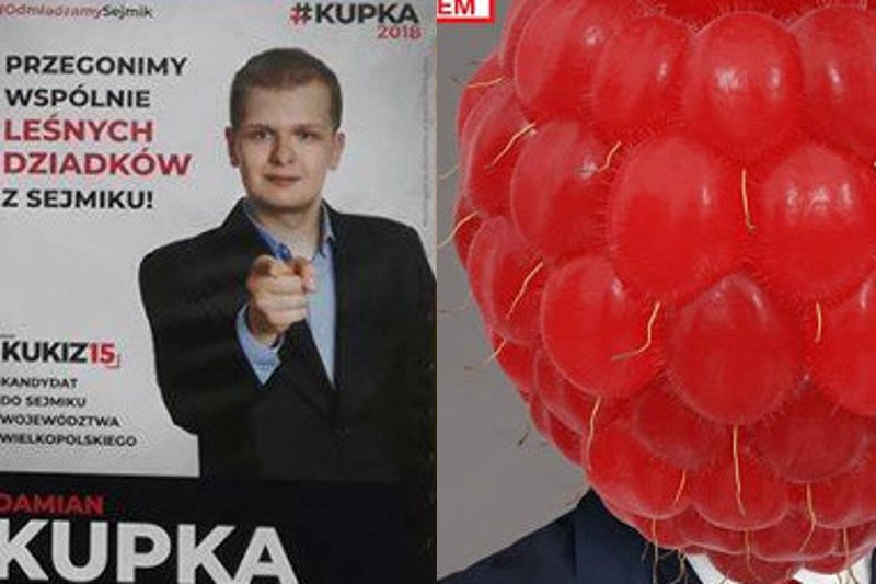 Damian Kupka i Piotr Malinowski szokują na plakatach wyborczych.