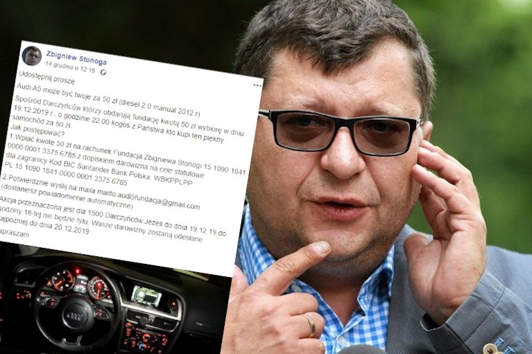 Zbigniew Stonoga od dawna prowadził na swoim Facebooku podejrzane loterie, w których można było "wygrać" auto za 50 zł