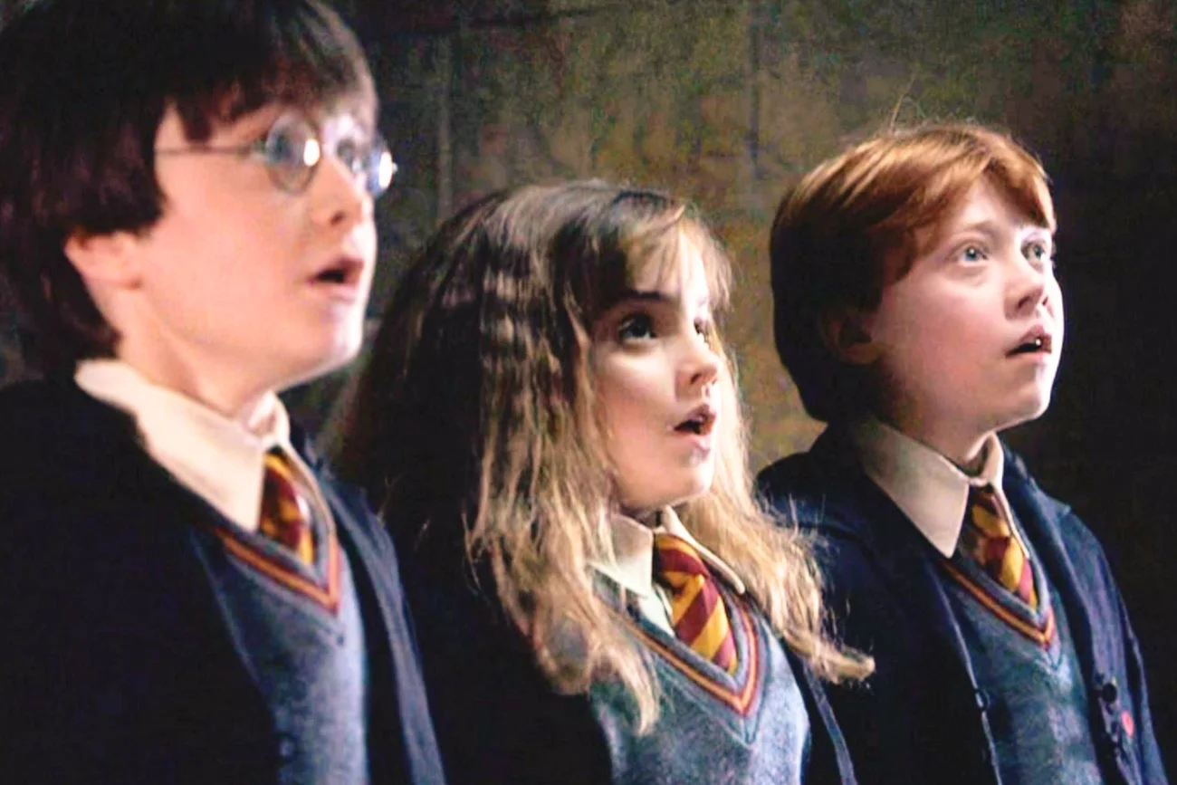 Daniel Radcliffe, Emma Watson i Rupert Grint w filmie "Harry Potter i Kamień Filozoficzny"