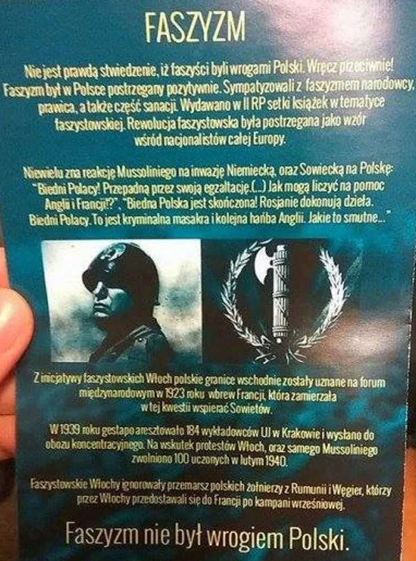 Ulotka o "dobrym" faszyzmie. Jej współautorem miał być Michał Szymański, kandydat PiS w wyborach samorządowych w Warszawie.