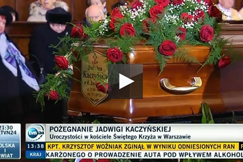 Kadr z transmisji pogrzebu Jadwigi Kaczyńskiej w TVN24.pl