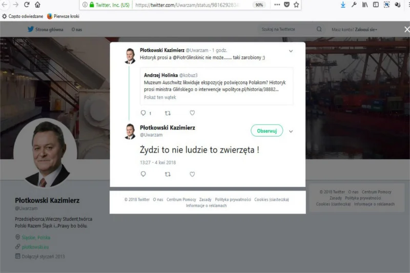 Taki antysemicki wpis z pewnością wywoła poklask wśród ksenofobów, ale czy spodoba się prezesowi PiS i byłemu szefowi Płotkowskiego - Jarosławowi Gowinowi?