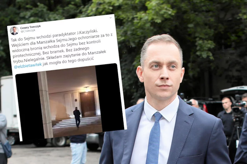 Poseł PO Cezary Tomczyk zwraca uwagę na zachowanie Jarosława Kaczyńskiego.