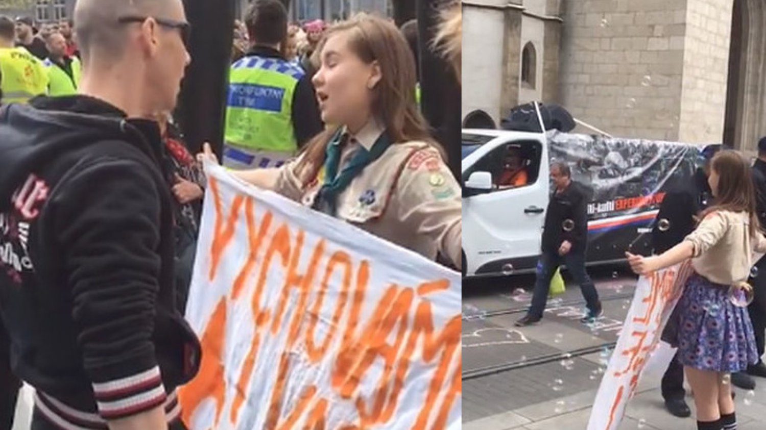 Lucie Myslikova podczas marszu nacjonalistów w Brnie.