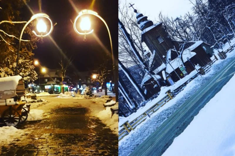 W Zakopanem zima pełną parą. Całe miasto jest pokryte śniegiem.