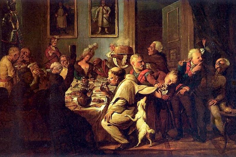 Obraz "Uczta u Radziwiłłów", Aleksander Orłowski, pierwsza połowa XIX wieku.