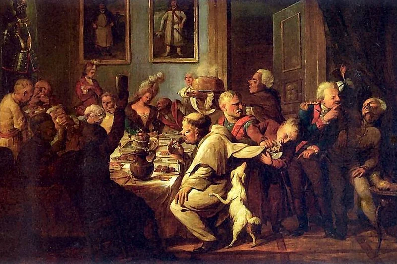 Obraz "Uczta u Radziwiłłów", Aleksander Orłowski, pierwsza połowa XIX wieku.