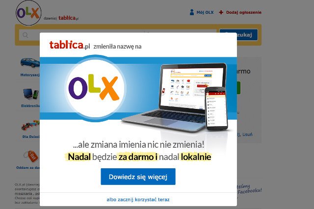Tablica.pl przeszła do historii. Teraz serwis nazywa się OLX.pl