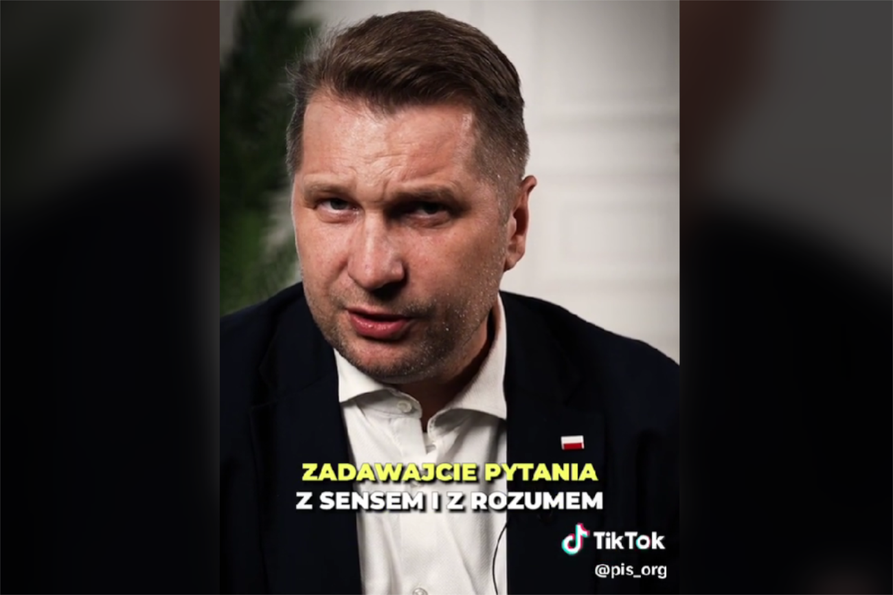 Przemysław Czarnek pojawił się na profilu Prawa i Sprawiedliwości na TikToku
