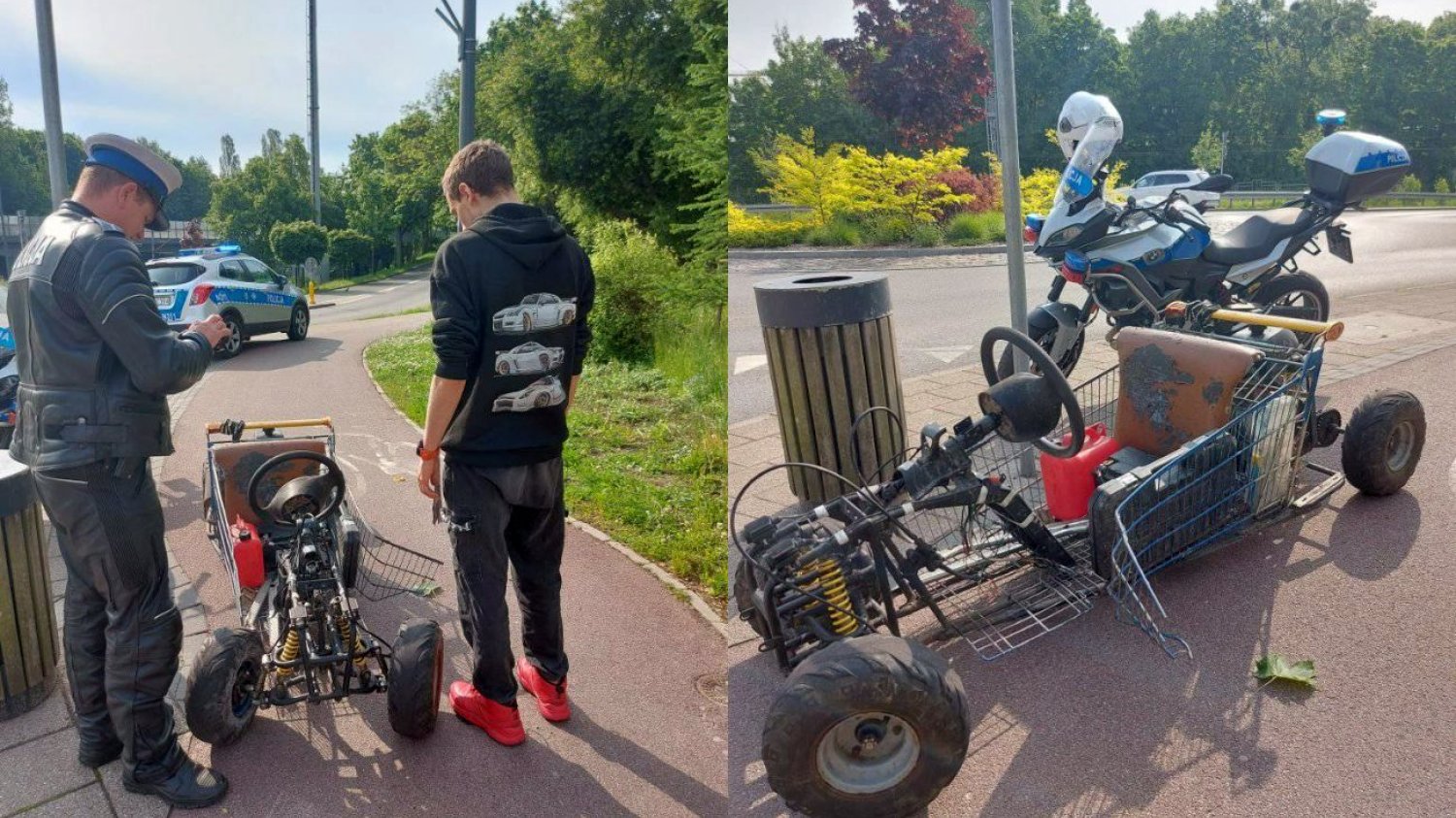 Policjanci nie docenili młodego konstruktora, który przerobił sklepowy wózek na pojazd