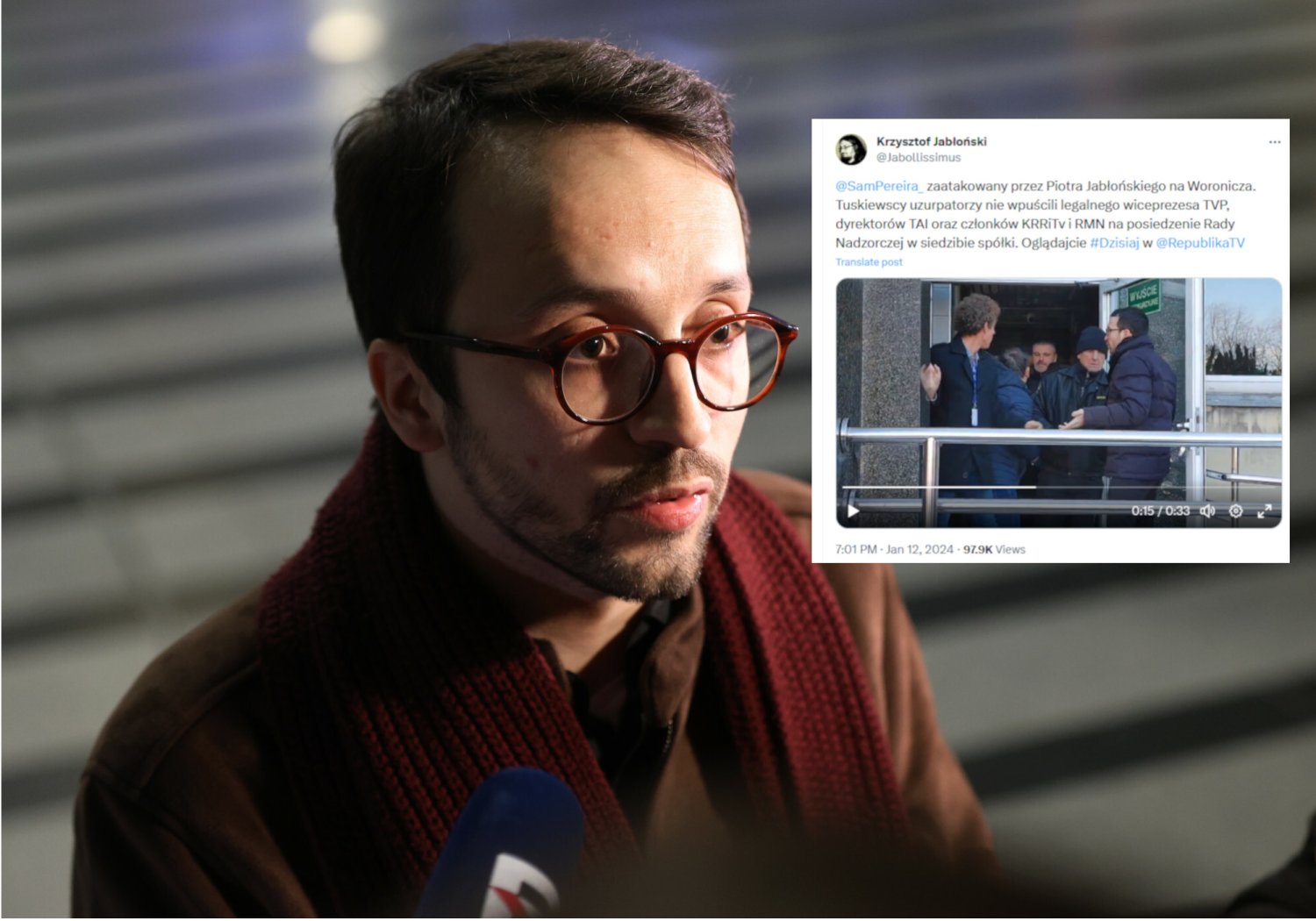 Samuel Pereira nie został wpuszczony do TVP. Interweniowała policja