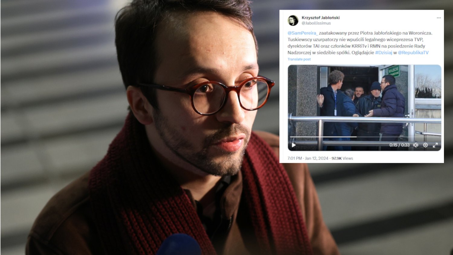 Samuel Pereira nie został wpuszczony do TVP. Interweniowała policja
