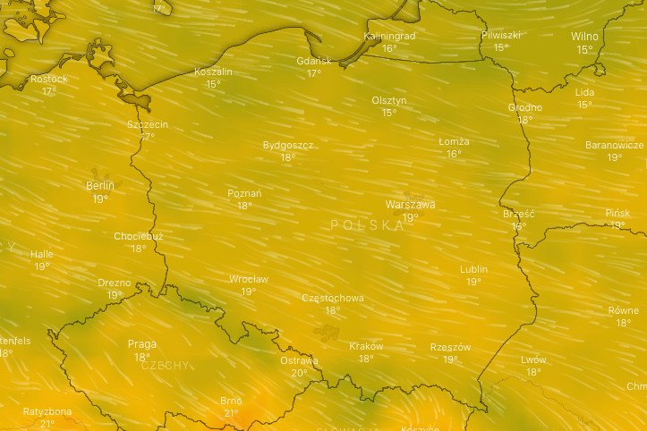W poniedziałek najcieplej będzie na południu Polski, gdzie temperatury osiągną 19 stopni Celsjusza.