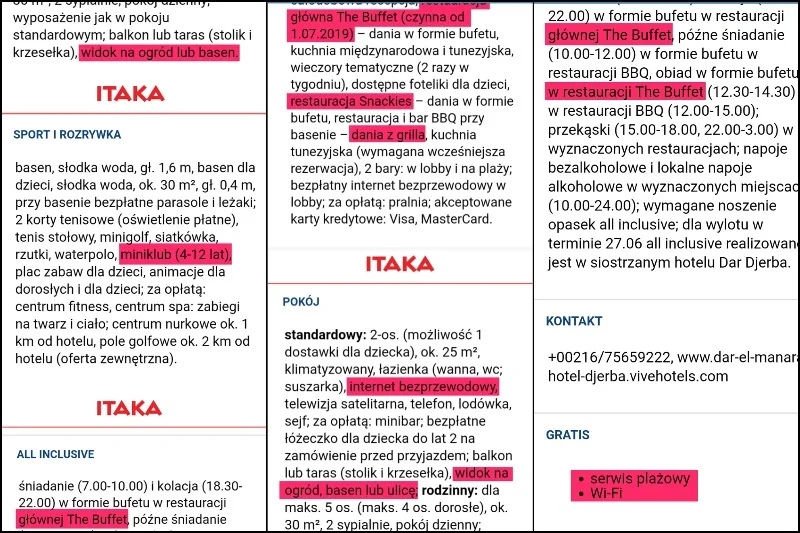 Na czerwono zaznaczono szczegóły oferty, które rzekomo nie zgadzały się ze stanem faktycznym.