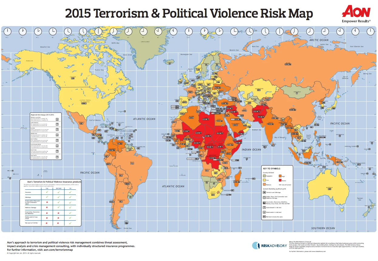 Mapa Terroryzmu i Przemocy Politycznej AON na rok 2015.
