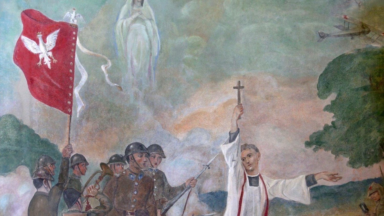 Obraz przedstawiający bitwę warszawską w świątyni katolickiej w Biłgoraju.