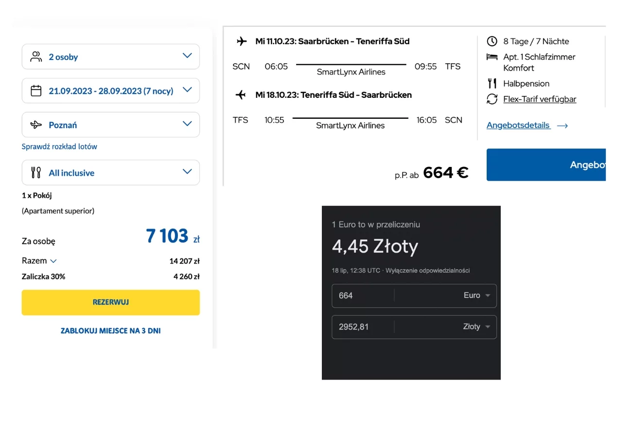 porównanie cen w niemieckim i polskim biurze podróży