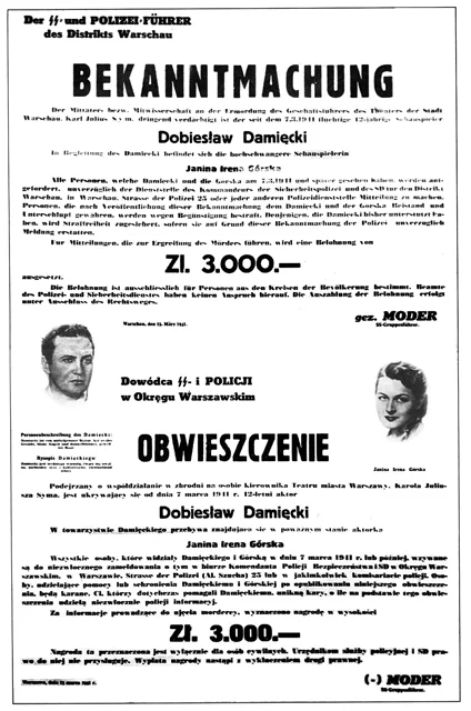 List gończy za małżeństwem Damięckich, wydany w 6 dni po zamachu na Igo Syma
