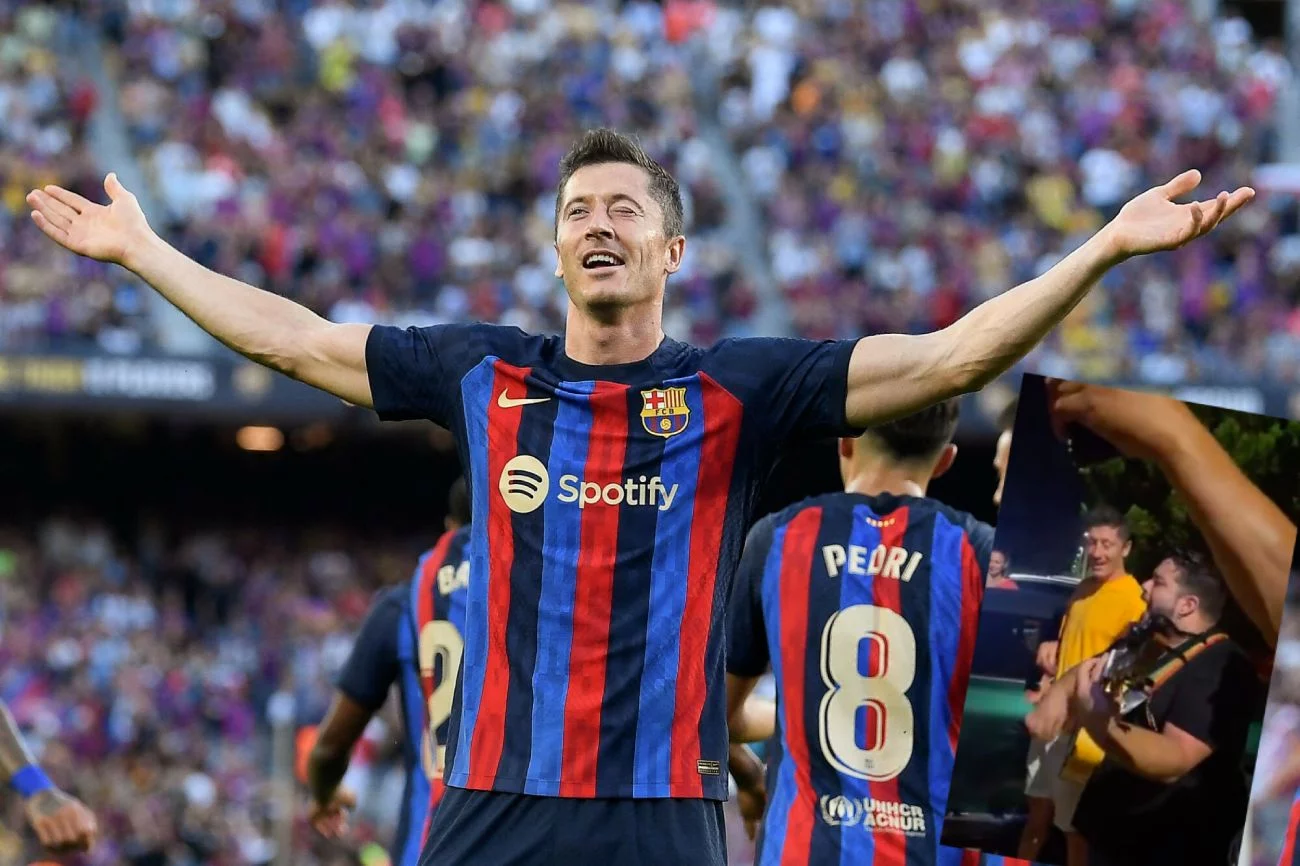 Robert Lewandowski przyłapany na ulicach Barcelony. Tańczy i śpiewa z fanem