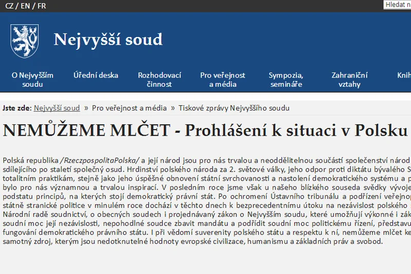 Działania PiS przeciwko sądom w Polsce stanowczo potępiono właśnie w Pradze. Pod oświadczeniem w tej sprawie podpisali się prezesi czeskiego Trybunału Konstytucyjnego, Sądu Najwyższego, Naczelnego Sądu Administracyjnego, Prokurator Generalny oraz Rzecznik