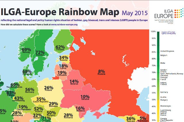 Polska zajęła niską pozycję w tegorocznym rankingu Międzynarodowego Stowarzyszenia Lesbijek i Gejów
