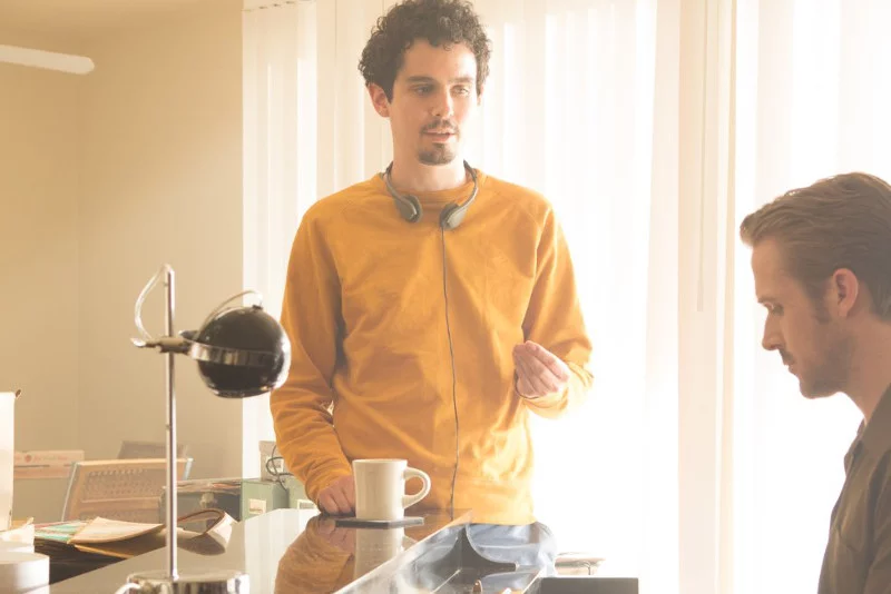 Damien Chazelle i Ryan Gosling na planie "La La Land".