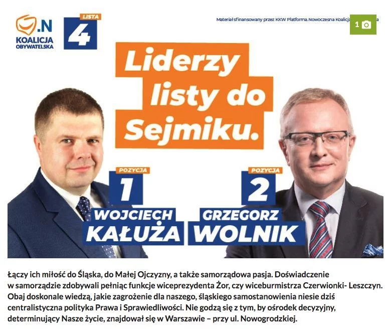 Tak Wojciech Kałuża reklamował się w artykułach sponsorowanych podczas kampanii wyborczej i ostrzegał przed PiS.