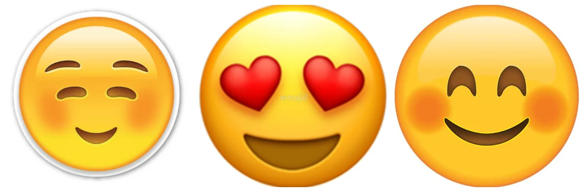 Emoji, których nadawczyni zostanie najpewniej odebrana jako atrakcyjniejsza, niż koleżanka wysyłająca żółte grymasy.
