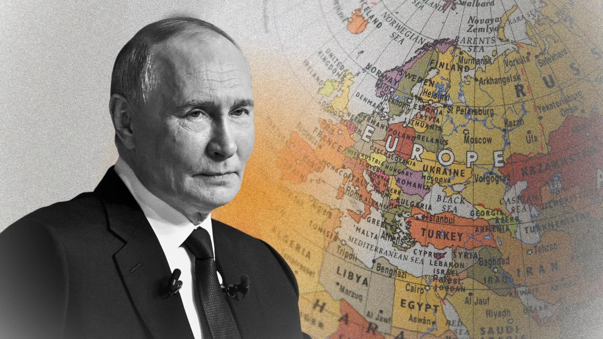 Władimir Putin na tle mapy Europy