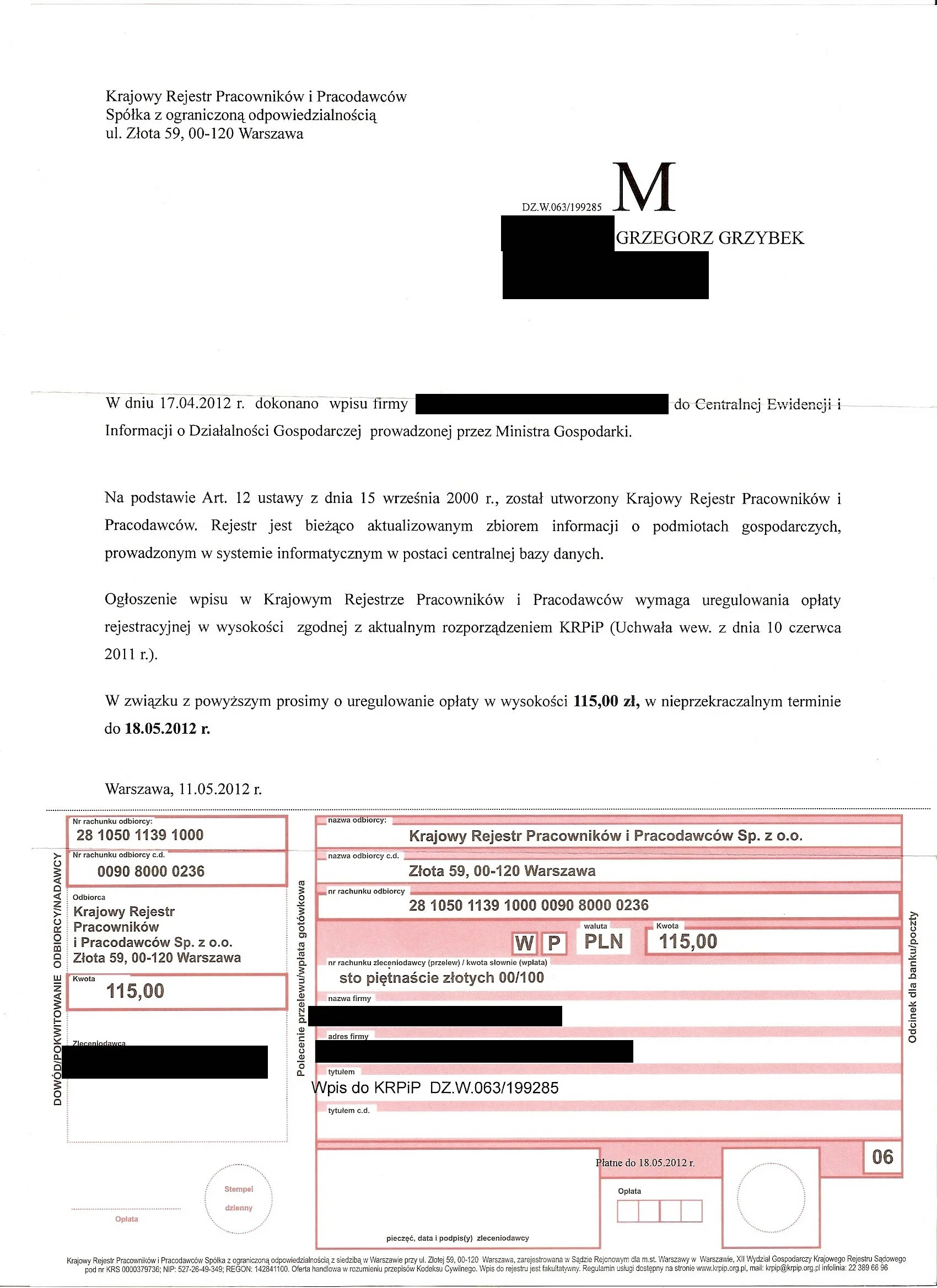 List od KRPiP Sp. z o.o.
