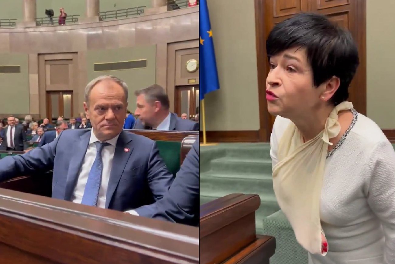 Premier Polski Donald Tusk i posłanka .PiS Joanna Borowiak