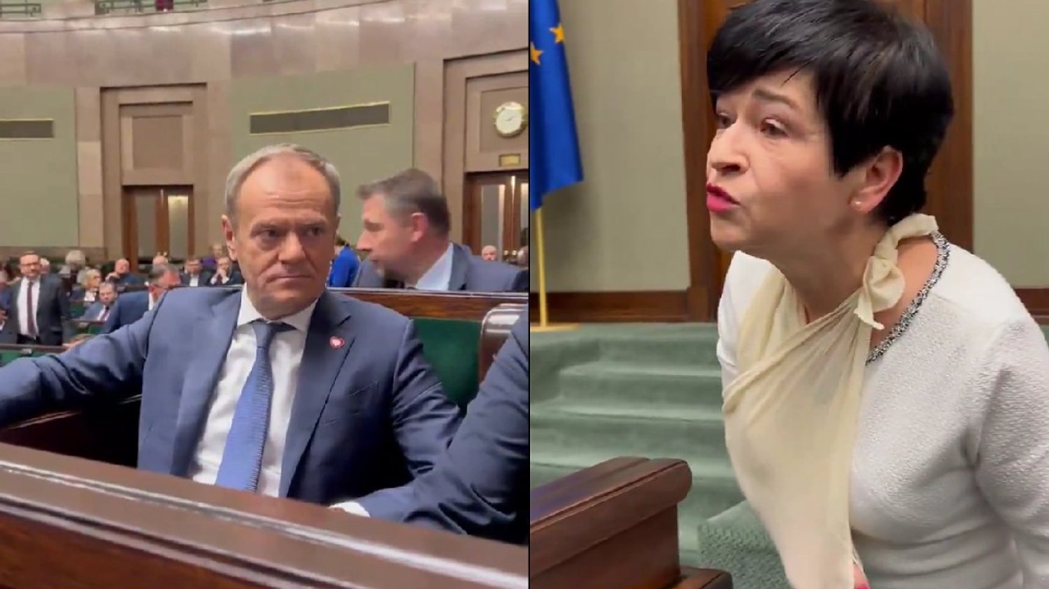 Premier Polski Donald Tusk i posłanka .PiS Joanna Borowiak