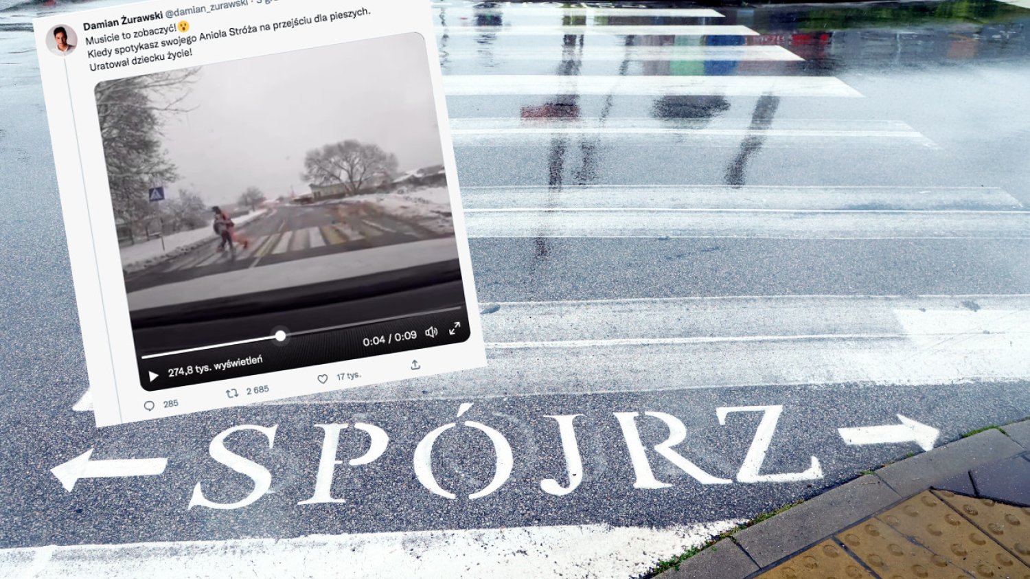 "Anioł Stróż" ratuje dziecko na przejściu dla pieszych. Film jest zmontowany
