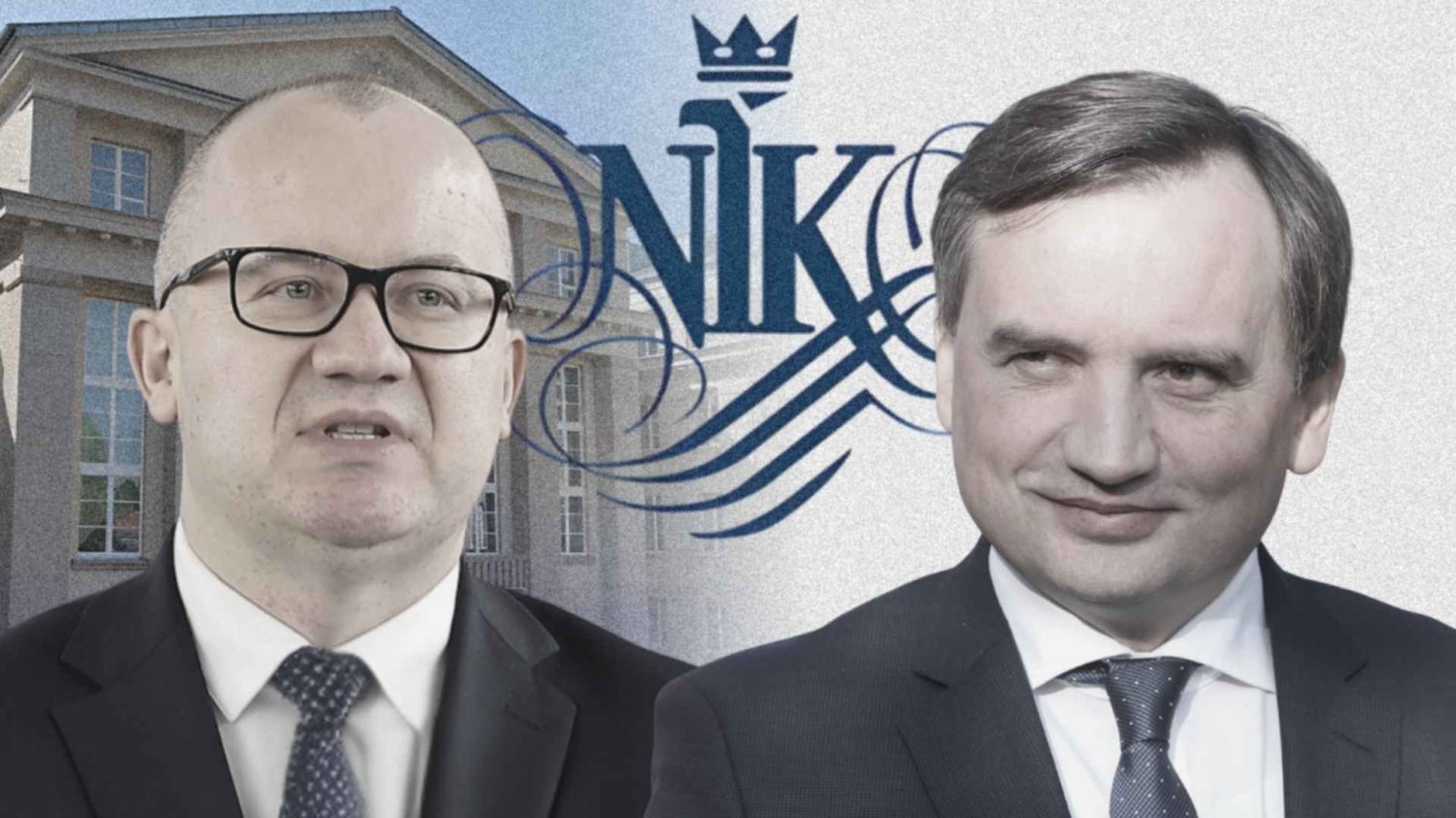 raport nik fundusz sprawiedliwości Adam Bodnar i Zbigniew Ziobro na tle siedziby NIK