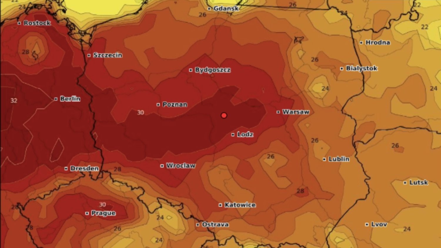 mapa Polski z temperaturami